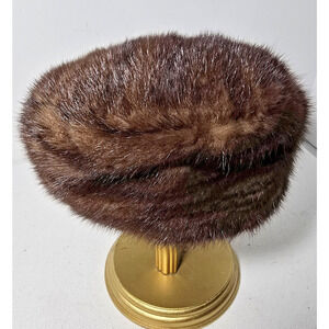 Vintage Oval Room Ohrbach's Brown Tones Mink Fur Hat Pillbox Style